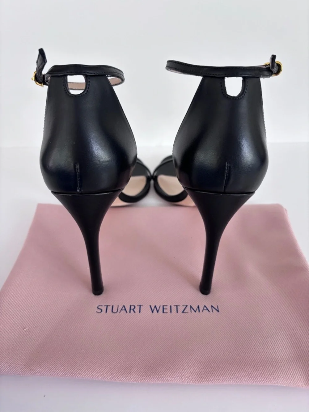 Stuart Weitzman Nudistsong Black Leather Ankle Strap Heels Size 9.5C